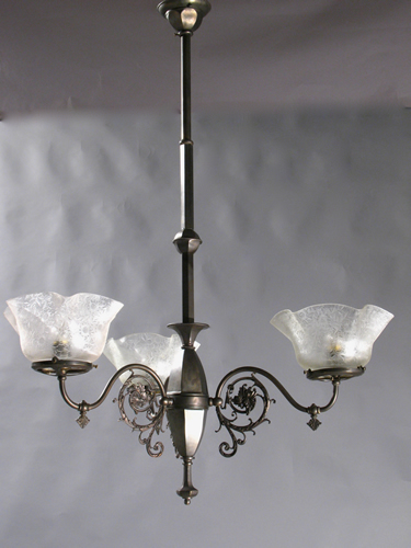 3-Light Gas Chandelier with Long Geometric Body